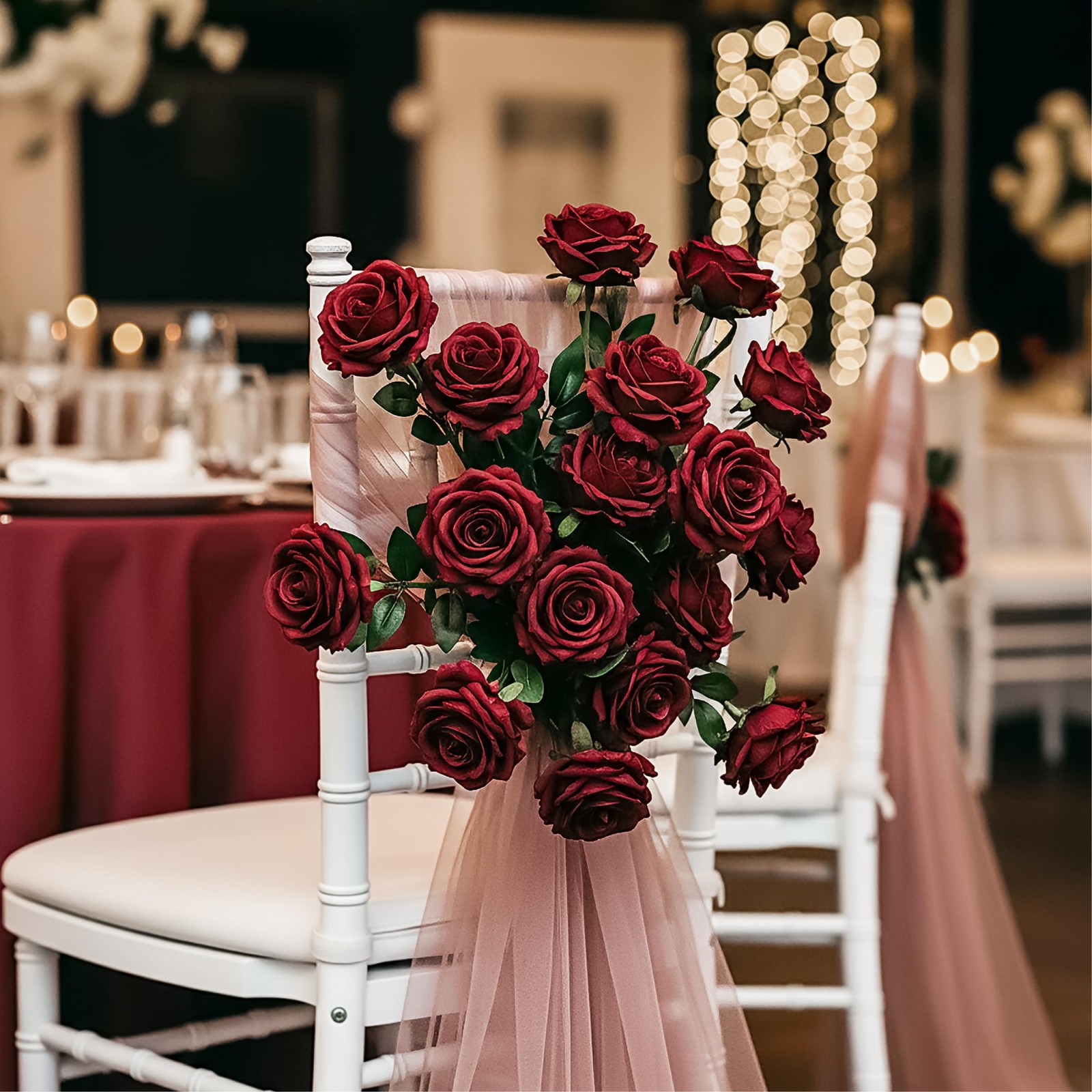 14PCS Burgundy Roses, Burgundy Roses Artificial Flowers, Velvet Silk Rose Bou…