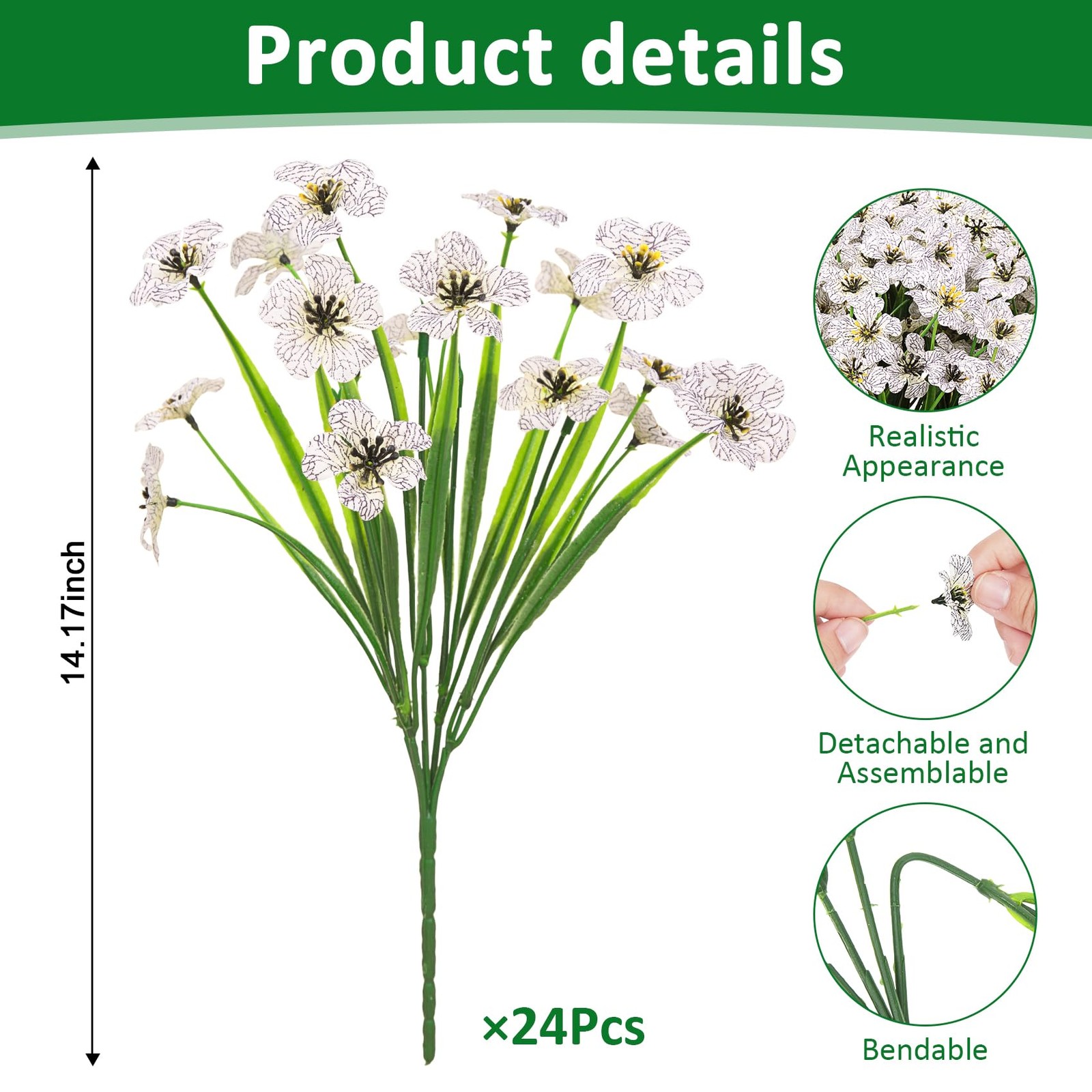 24 Bundles Artificial Flowers for Outdoors, Fake Silk Flowers UV Resistant Fa…