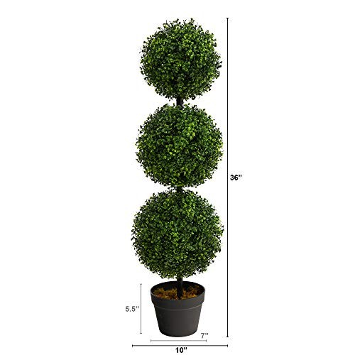 36in Artificial Triple Ball Boxwood Topiary Tree – Indoor Outdoor 3ft Green