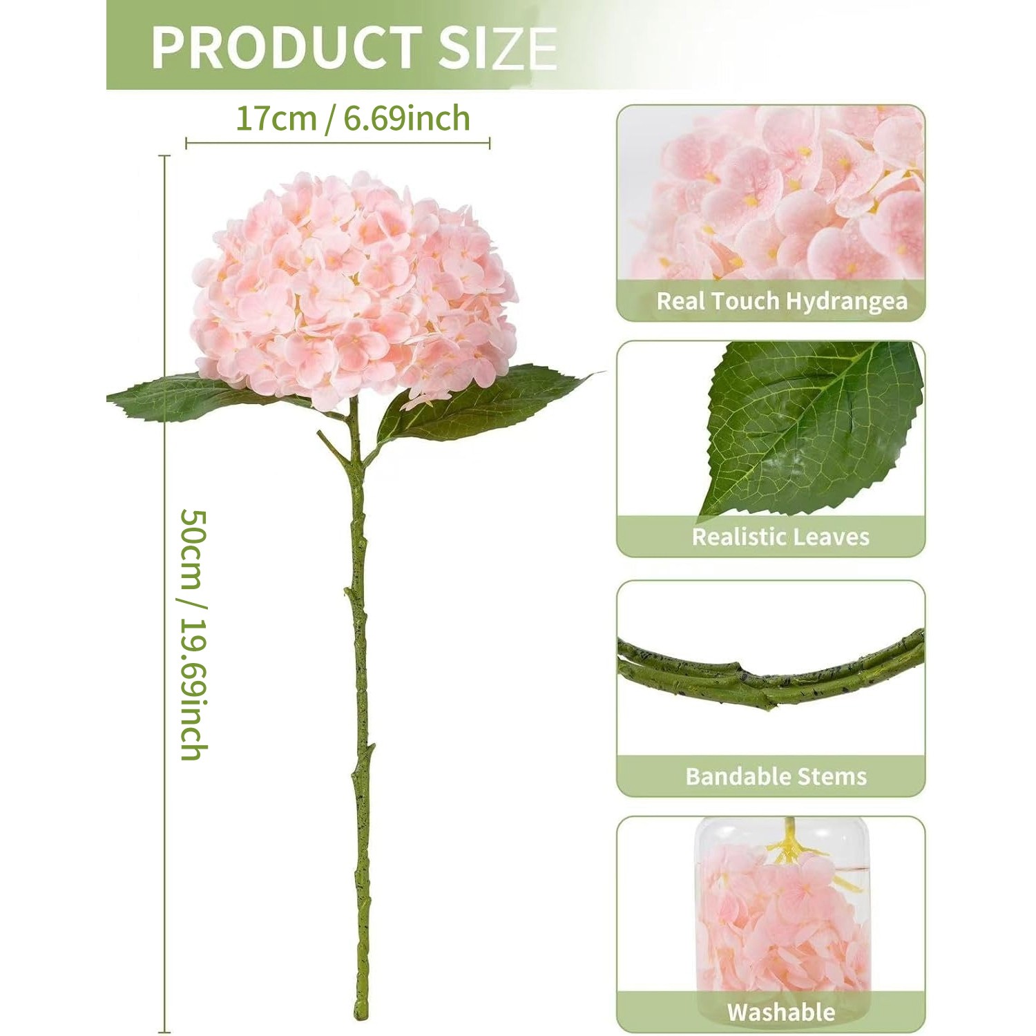 3-Pack Real Artificial Hydrangea Flowers 20″ Faux Hydrangeas with Long3594