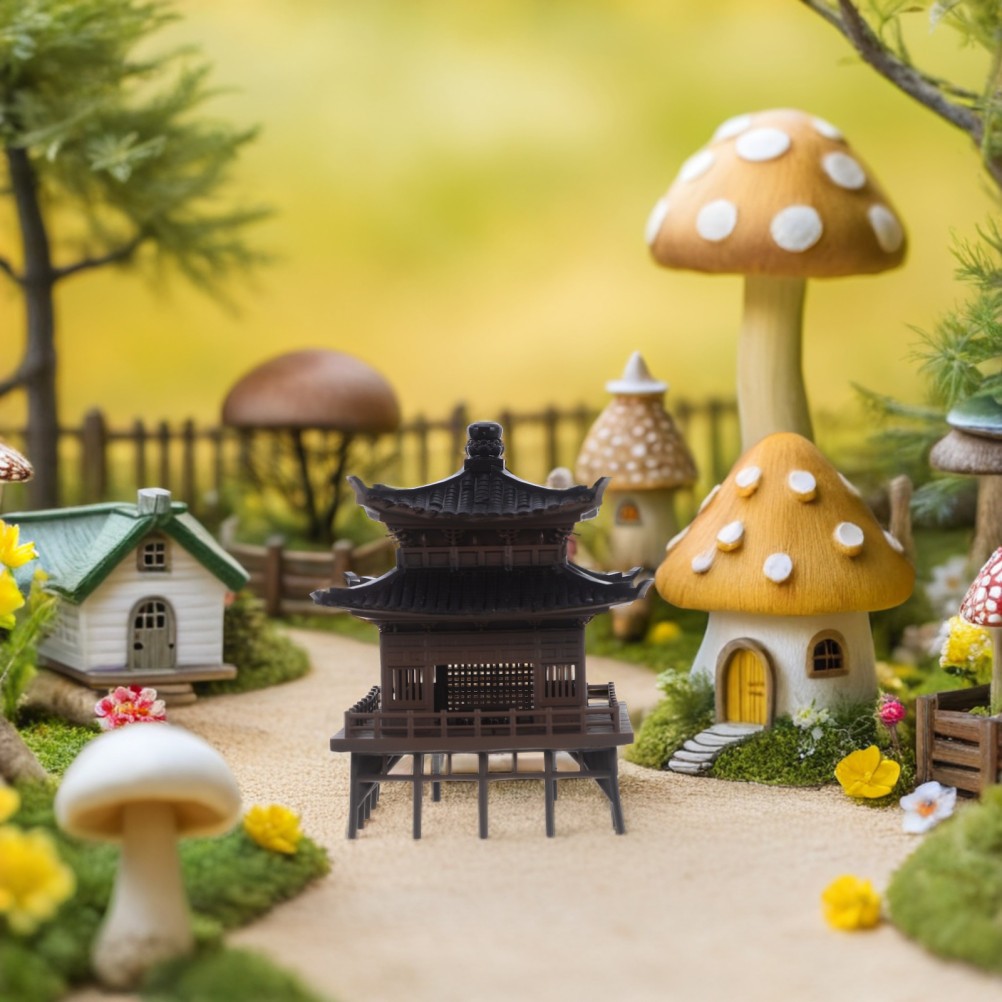Elegant Light Brown Plastic Garden Pavilion Figurine for Desktop and Zen Garden