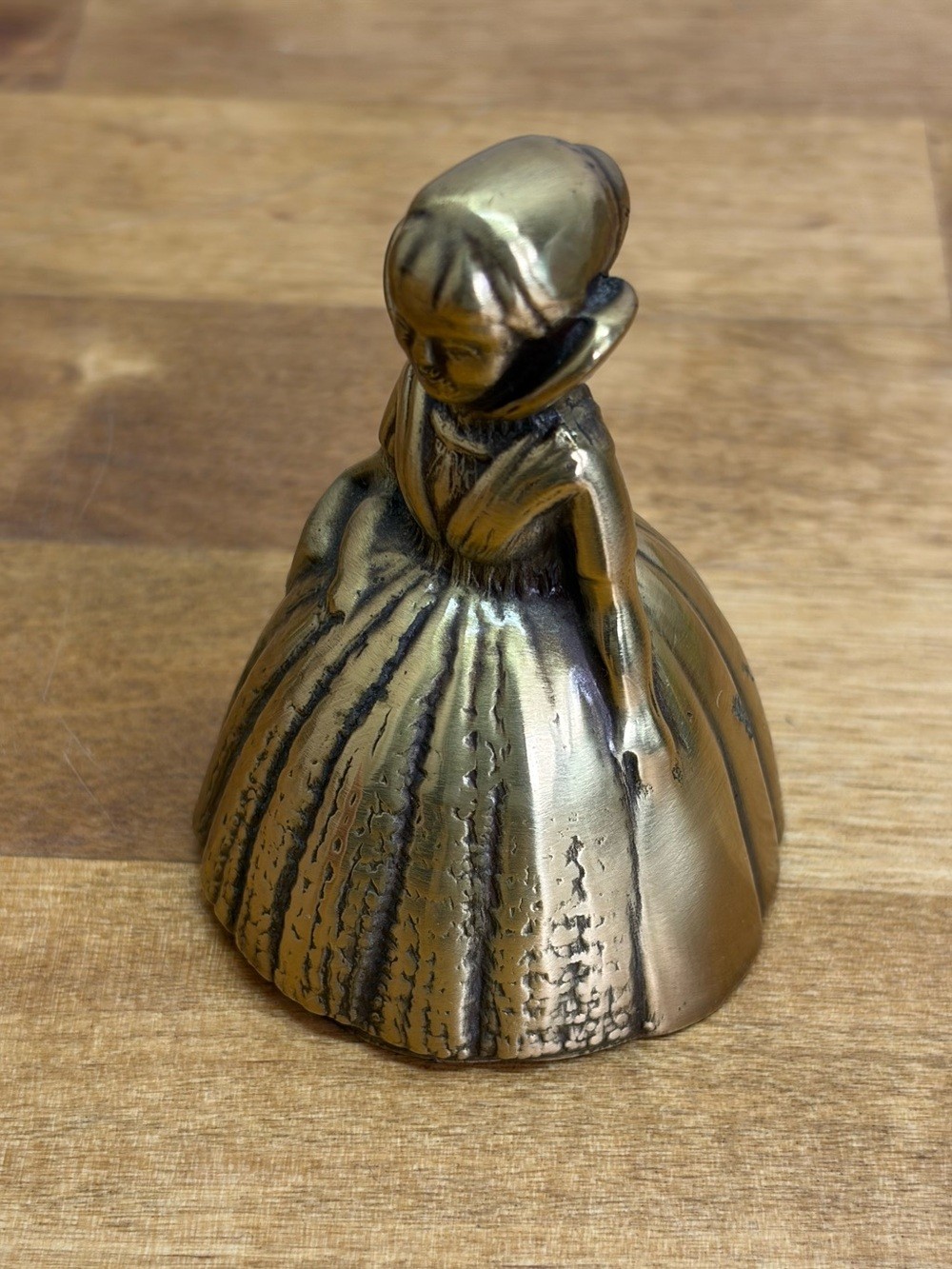 Vintage Solid Brass Crinoline Lady Bell Victorian Southern Belle Basket 3.25″