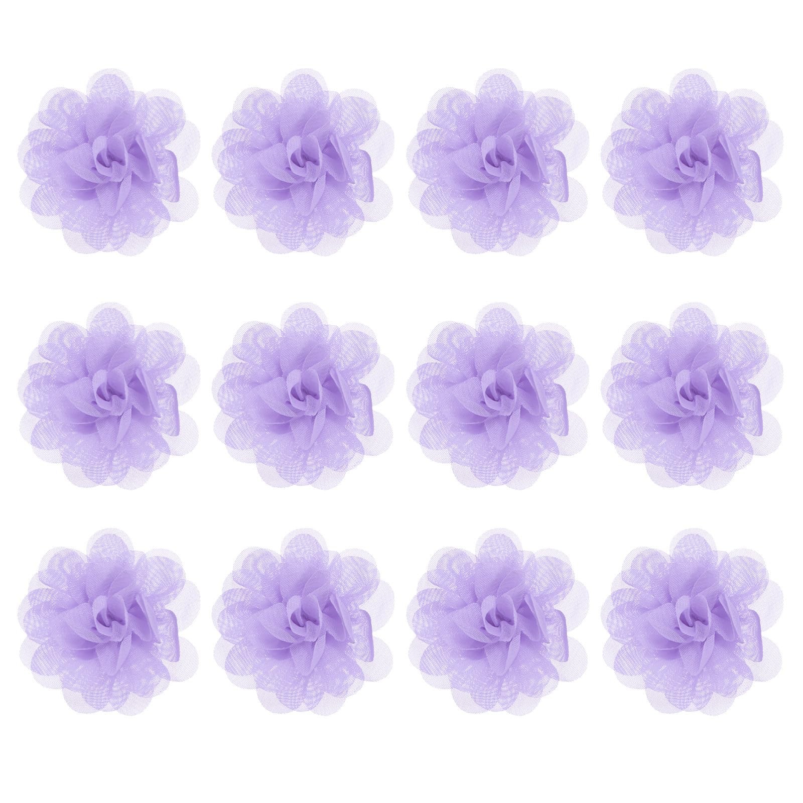 12 PCS Lilac Chiffon Flowers 1.97×1.97 Inch Artificial Fabric Decoration Round