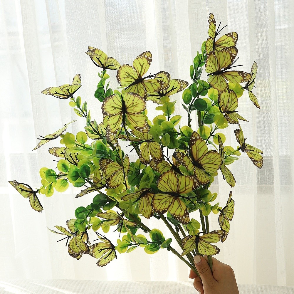 Eucalyptus Style Artificial Flower Branch with Butterflies 56cm Height