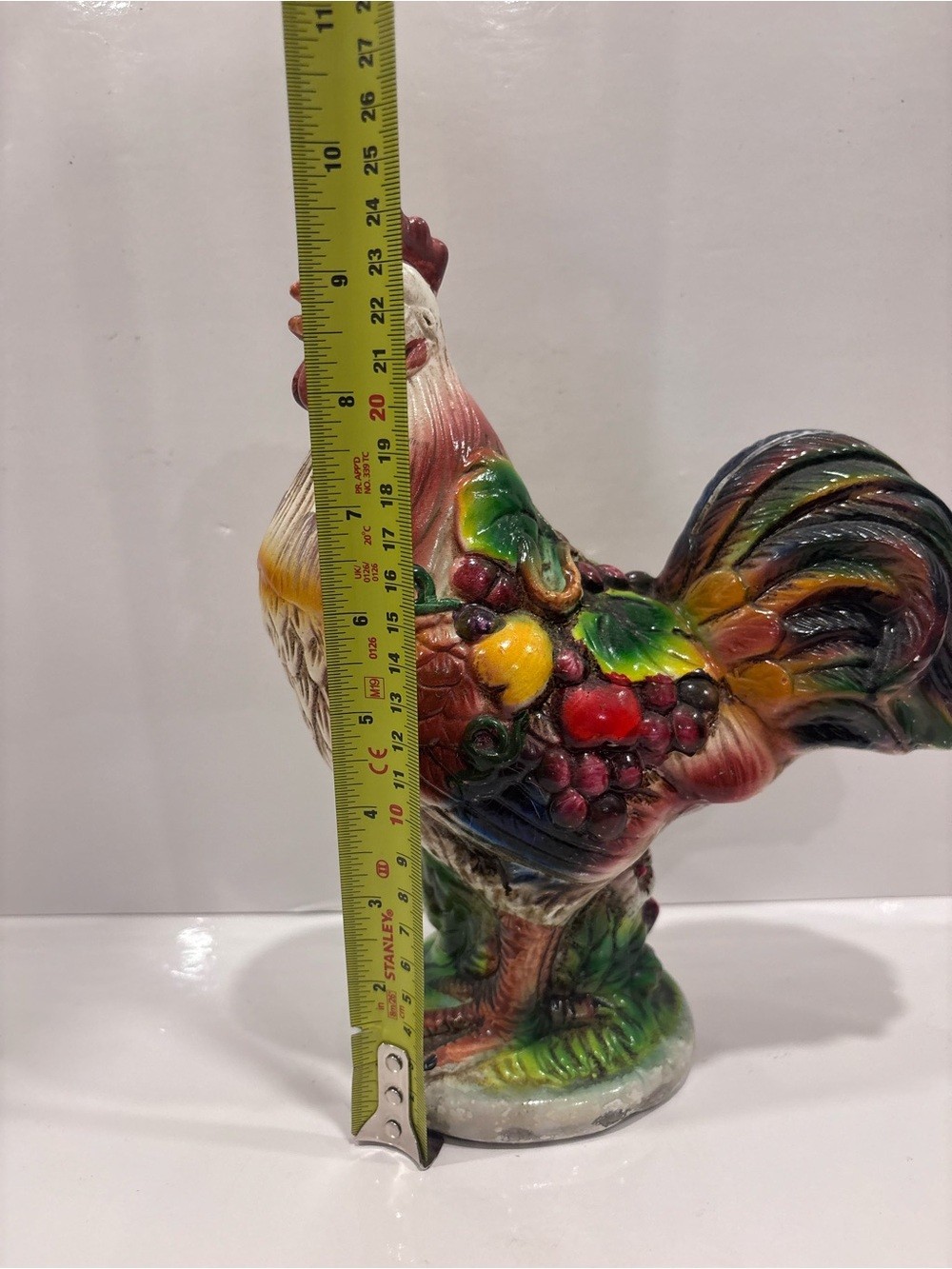 Vintage Ceramic Rooster Figurine Fruit Decor Hand Painted Farmhouse Country 9.5”