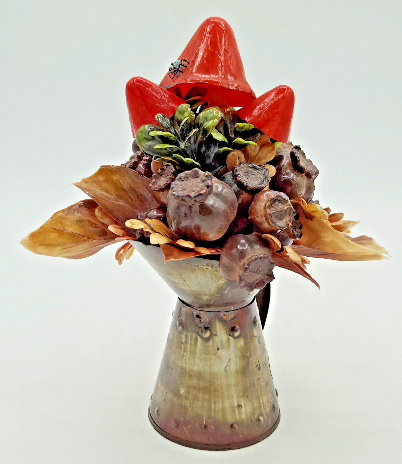 Vintage Kim Originals Mushroom Nut Floral Arrangement Hong Kong UNIQUE DECOR