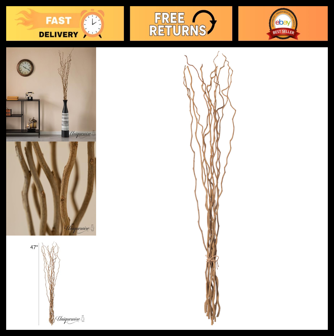 12 Pcs Natural Decorative Brown Mulberry Sticks – 47″ DIY Craft & Home Decor