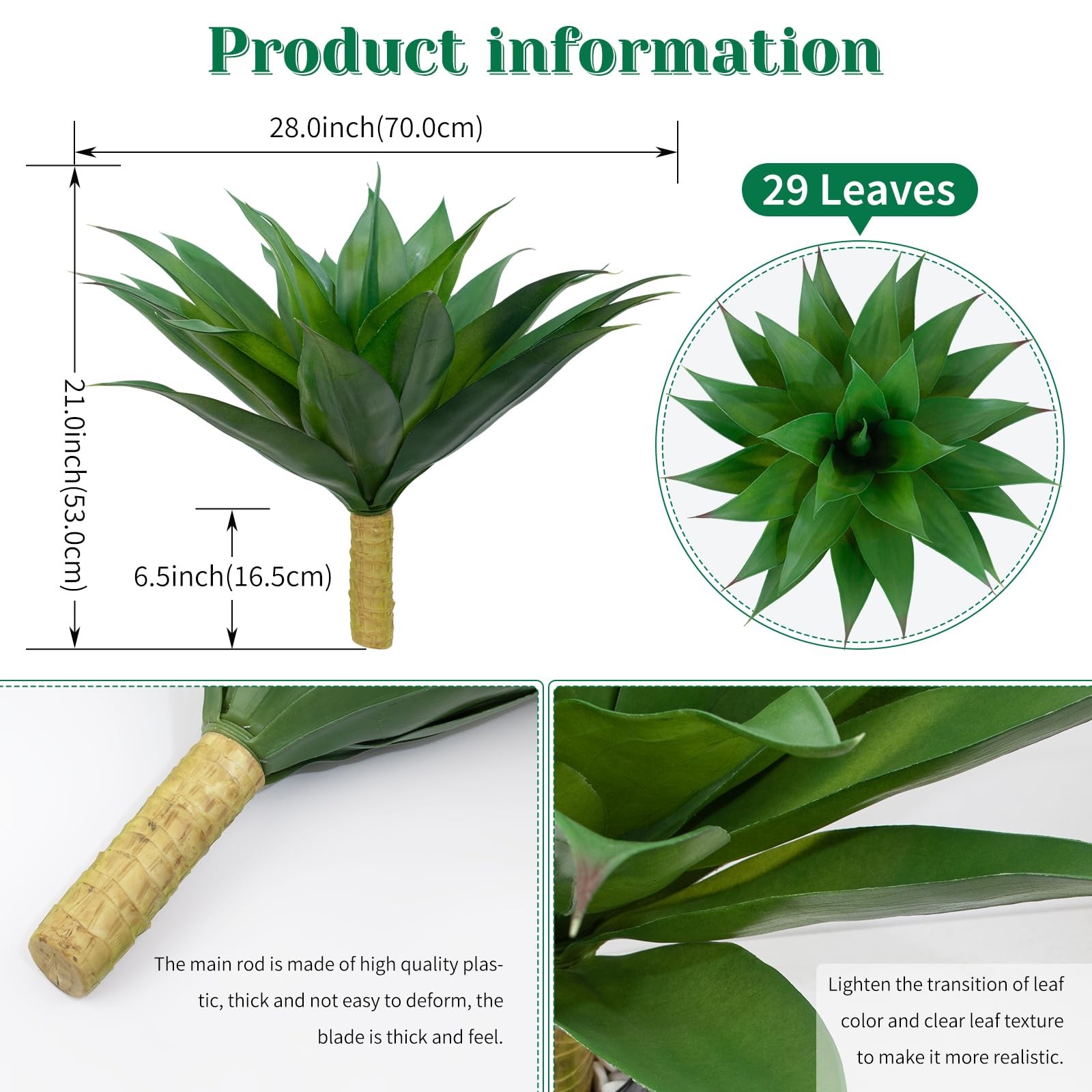 2 Pack Artificial Agave Plants 28 Inch Large Size Faux Succulent Stems Outdoo…