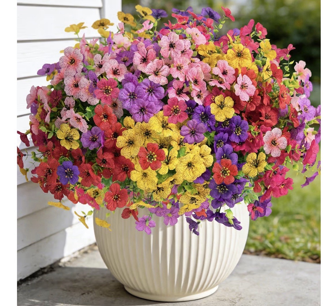 UV Resistant Artificial Silk Flower Bush Bouquets, Multicolor 2-Pack 13.8in