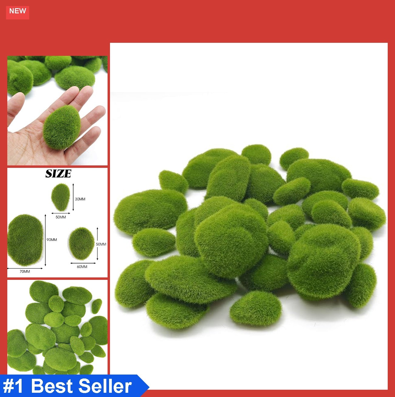 30 PCS 3 Size Artificial Moss Rocks Decorative, Green Moss Balls,Moss Stones,