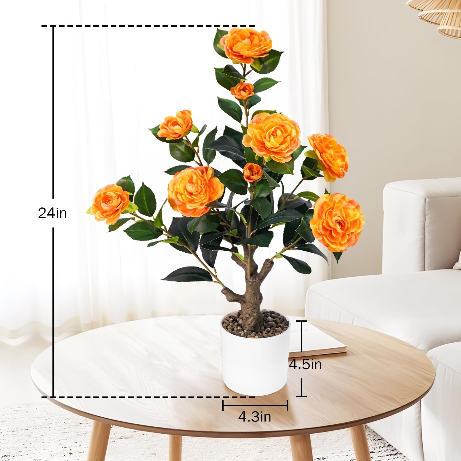 Artificial Camellia Tree 2FT, Orange Faux Tabletop Tree