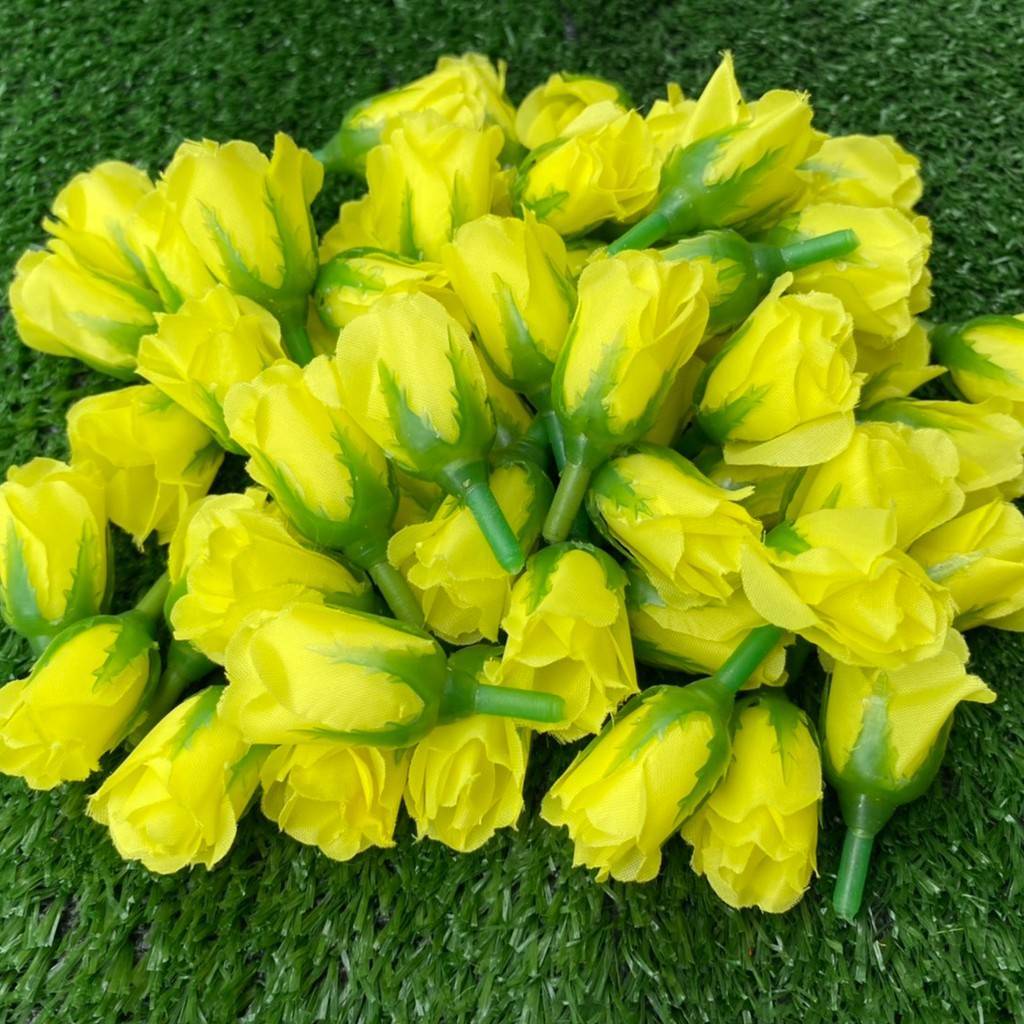 100pcs Rose Head fabric Plastic Artificial Craft Supplies Bulk Decor Size 2×4 cm