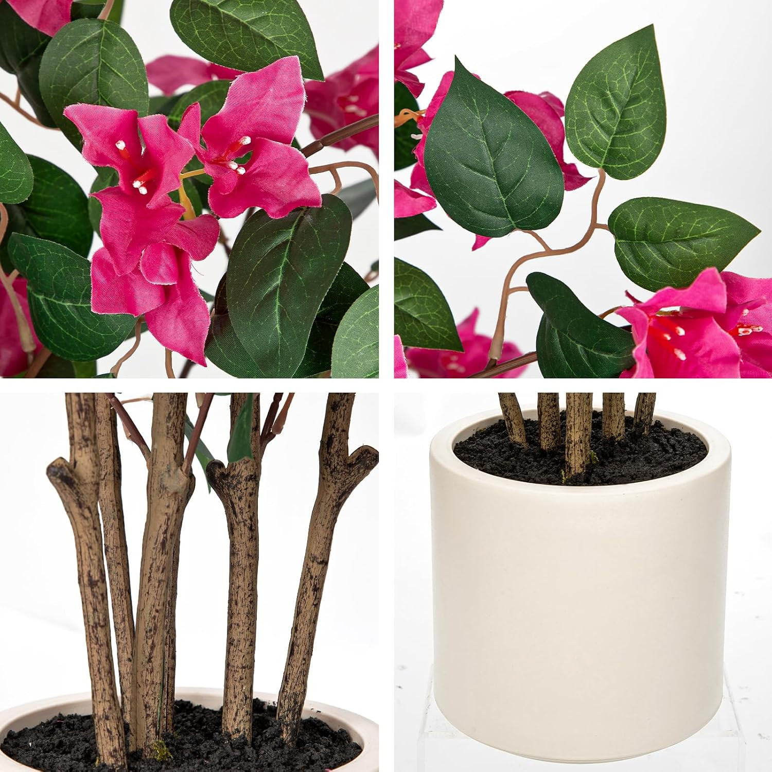 35.4In Artificial Bougainvillea Floral Tree in White Pot, Hot Pink Large Silk Fl
