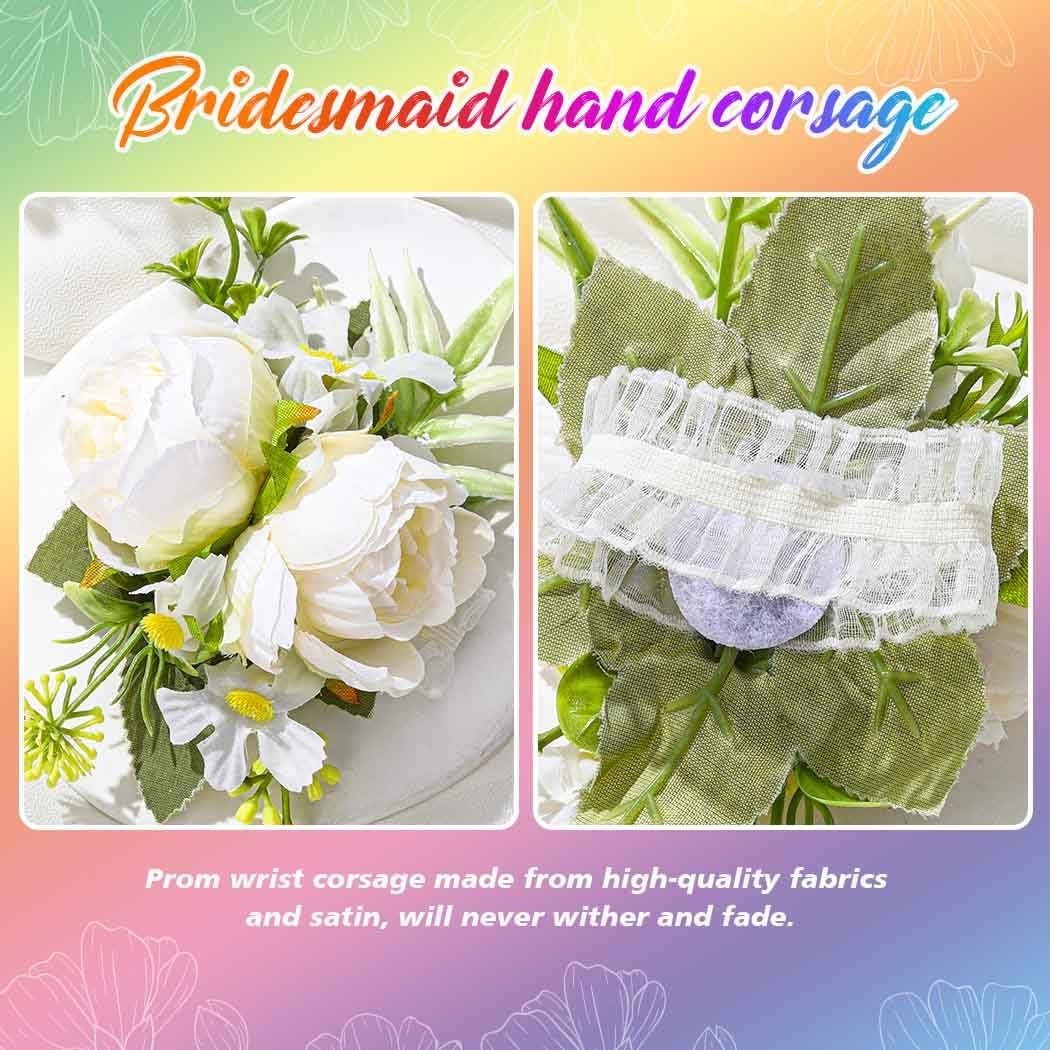 White Wedding Wrist Corsage, Bridal, Prom, Hand Flower, Women, Girls, Fabric