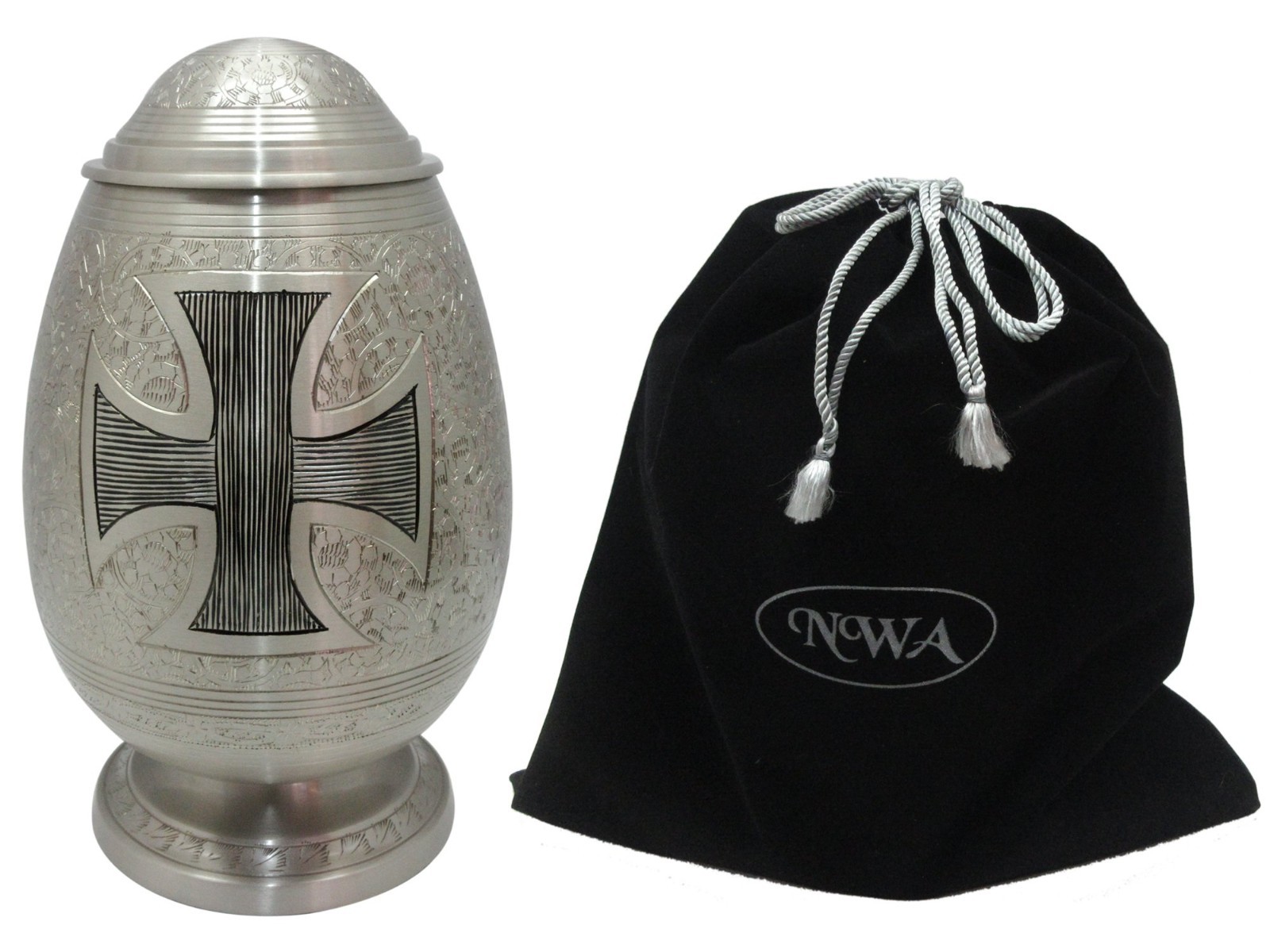 Beautiful Cross Cremation Urn, Memorial Brass Adult Human Urn with Velvet Bag