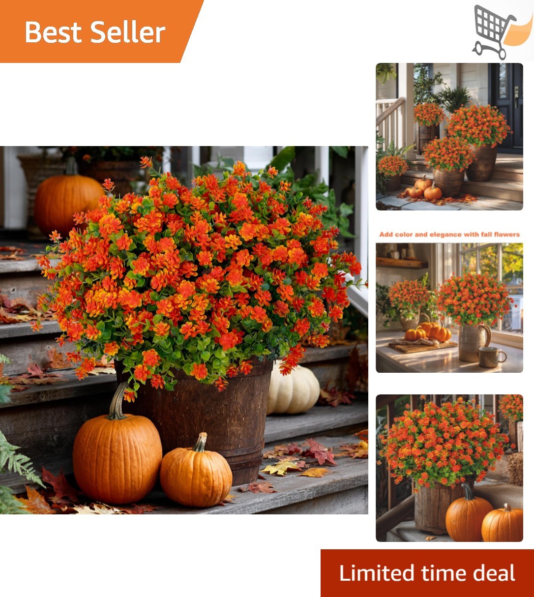 Fake Fall Flowers Outdoor 12 Bundles UV Resistant Faux Mums Garden Decor