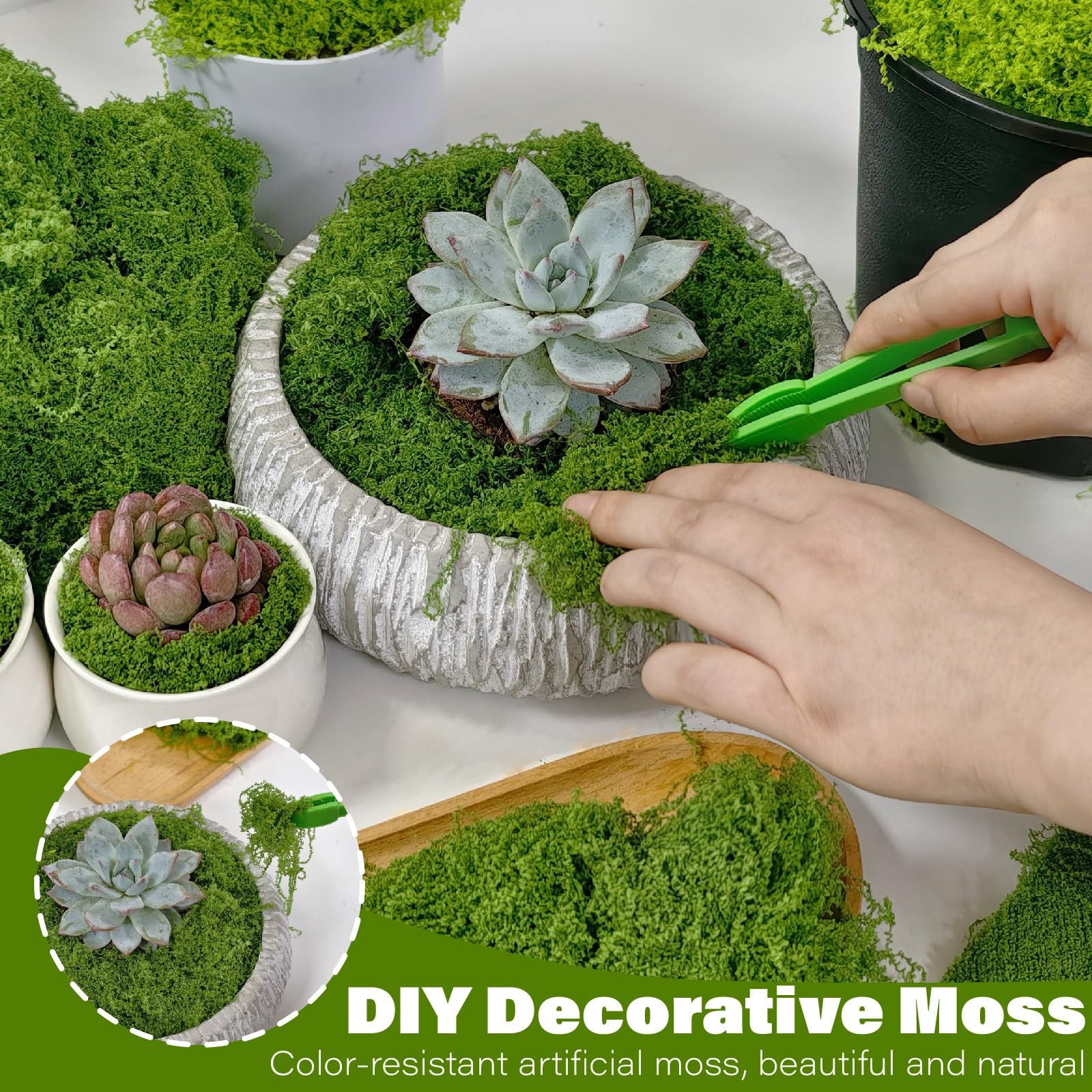 SoffMoiis 5.3oz Dark Green Artificial Moss – Faux Moss for Potted Plants, Fak…