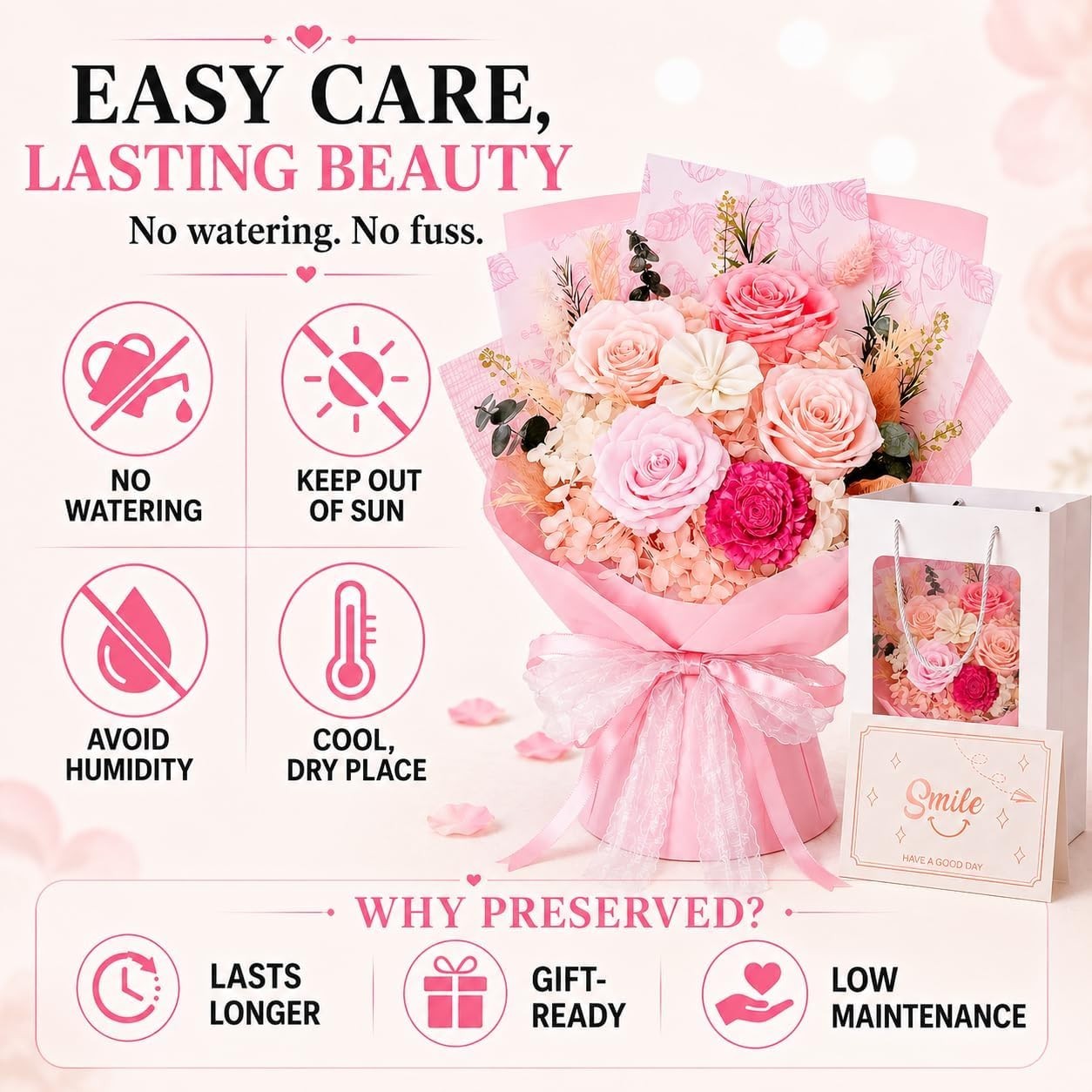 Preserved Flowers Bouquet Floral Gift for Women Mom Wife Grandma Mother’s Day