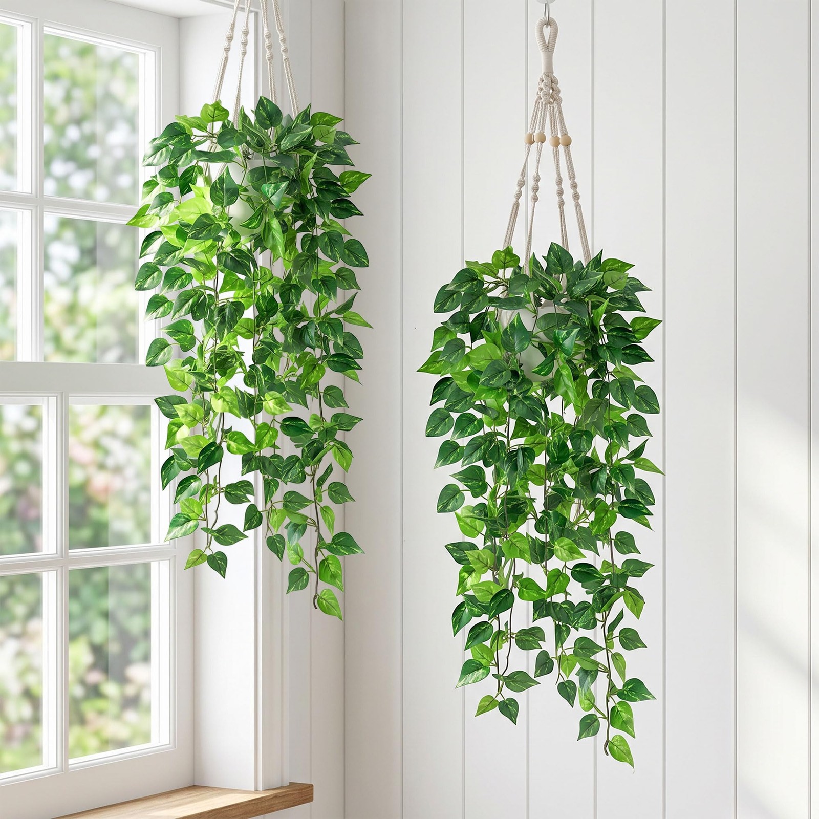 2 Packs Fake Hanging Plants with Pots, Artificial Pothos Hanging Plants with …