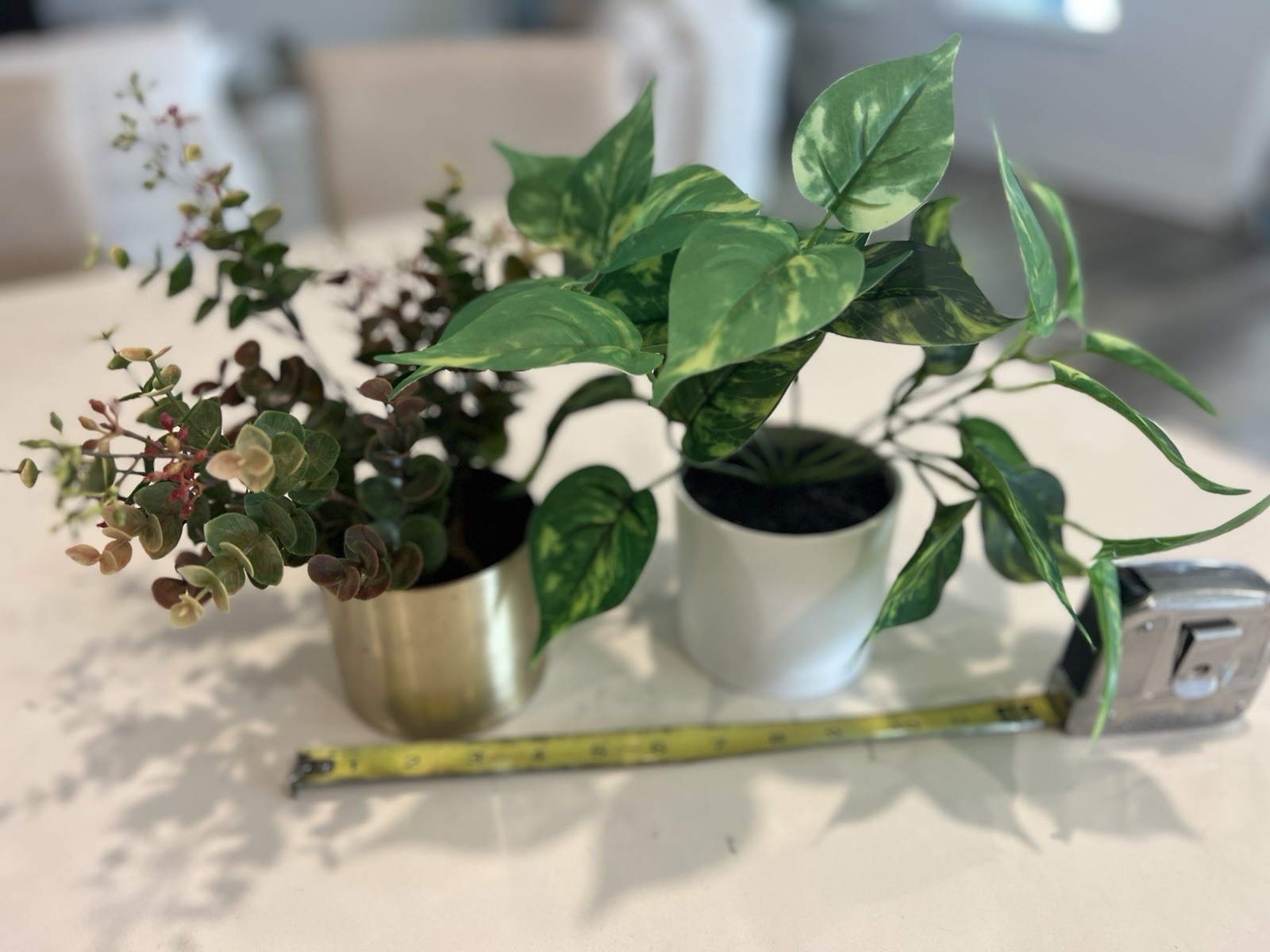 Set of 2 Artificial Potted Plants Faux Greenery White Gold Pots Small Home Decor