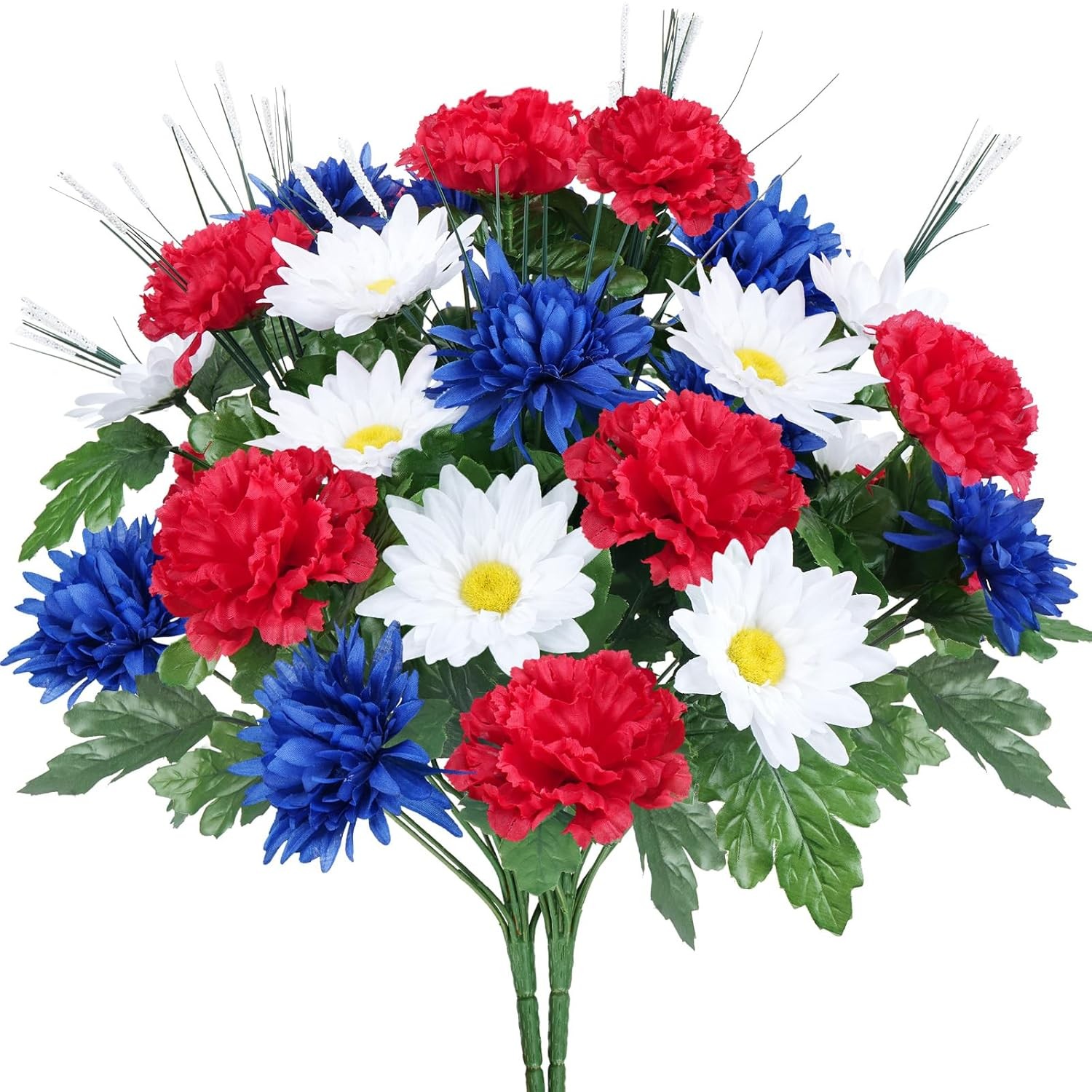 Artificial Flower Patriotic Memorial Bouquet Red White and Blue 17.3″ 13 Heads