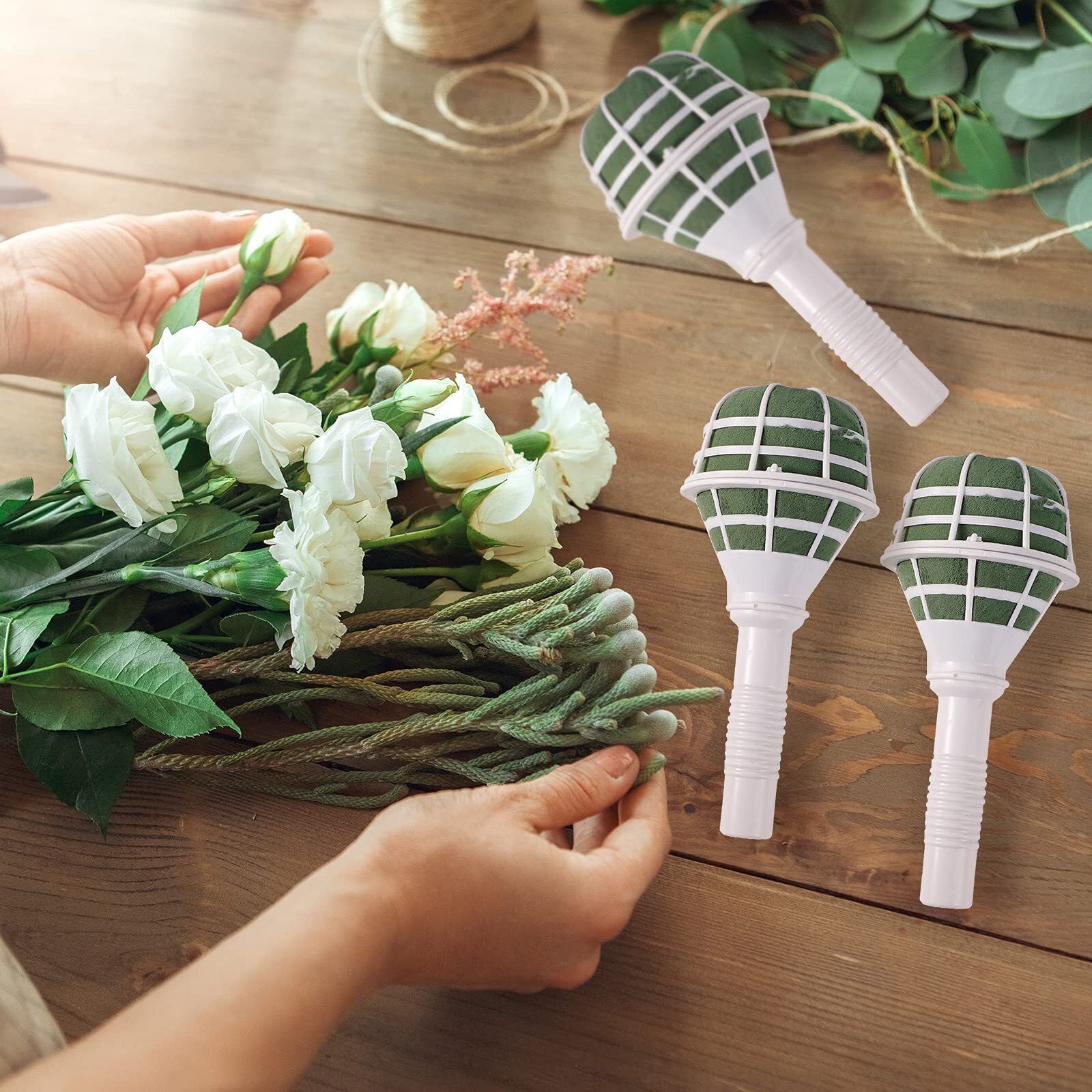10 Pcs Artificial Flowers Foam Bouquet Holders Handle for Weddings Gardening
