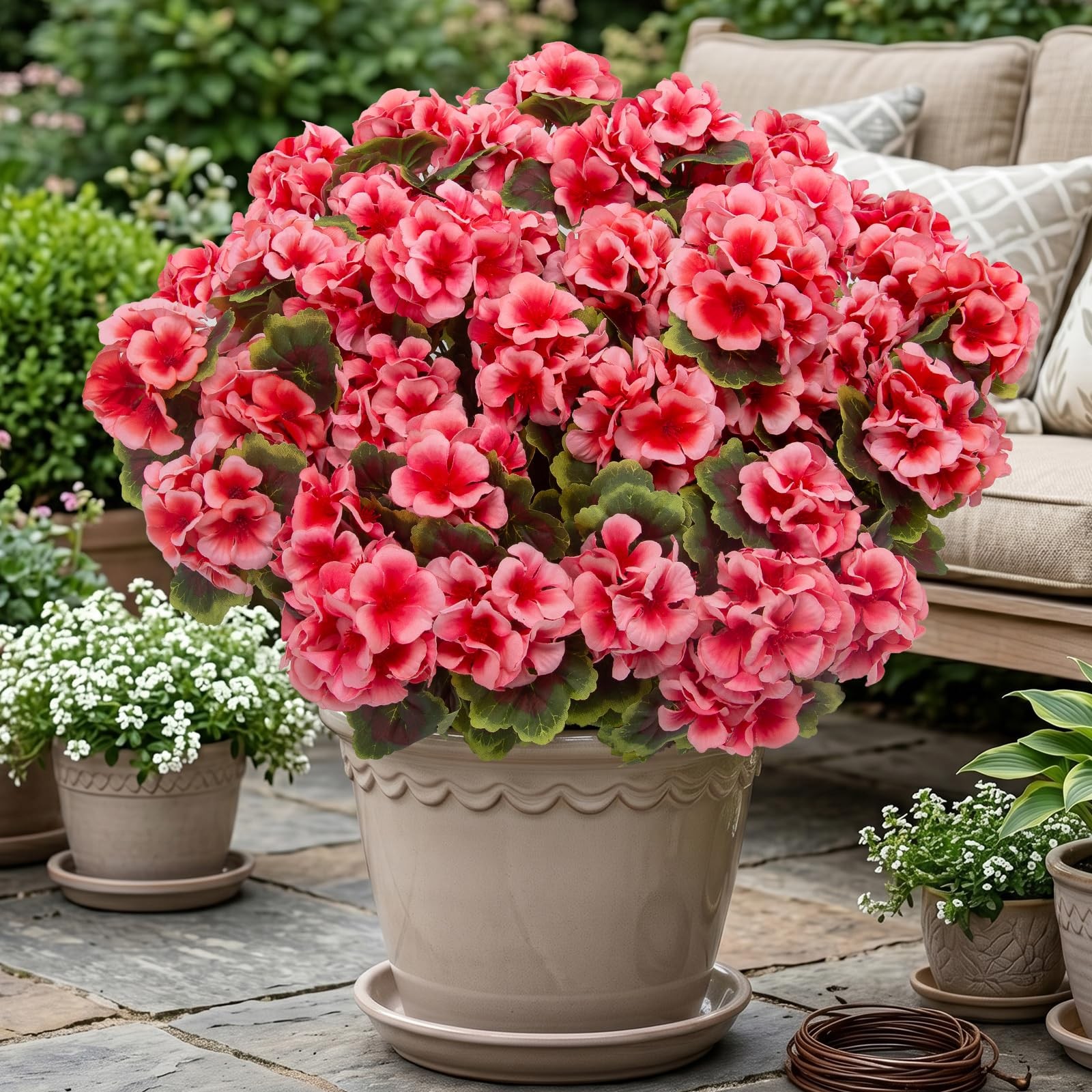 8 Pcs Artificial Geranium Plant Realistic Silk Flowers for Outside UV Resista…
