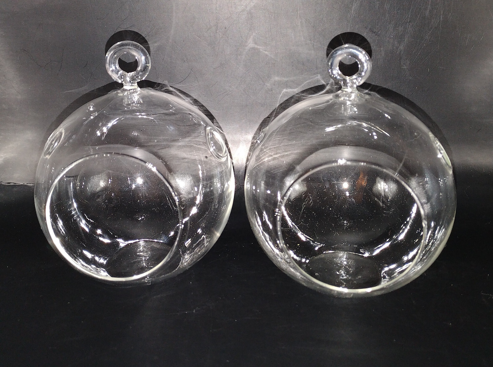 Hanging Globe Round Glass Terrarium Air Plant Orbs Clear 4” Diameter Pack of 2