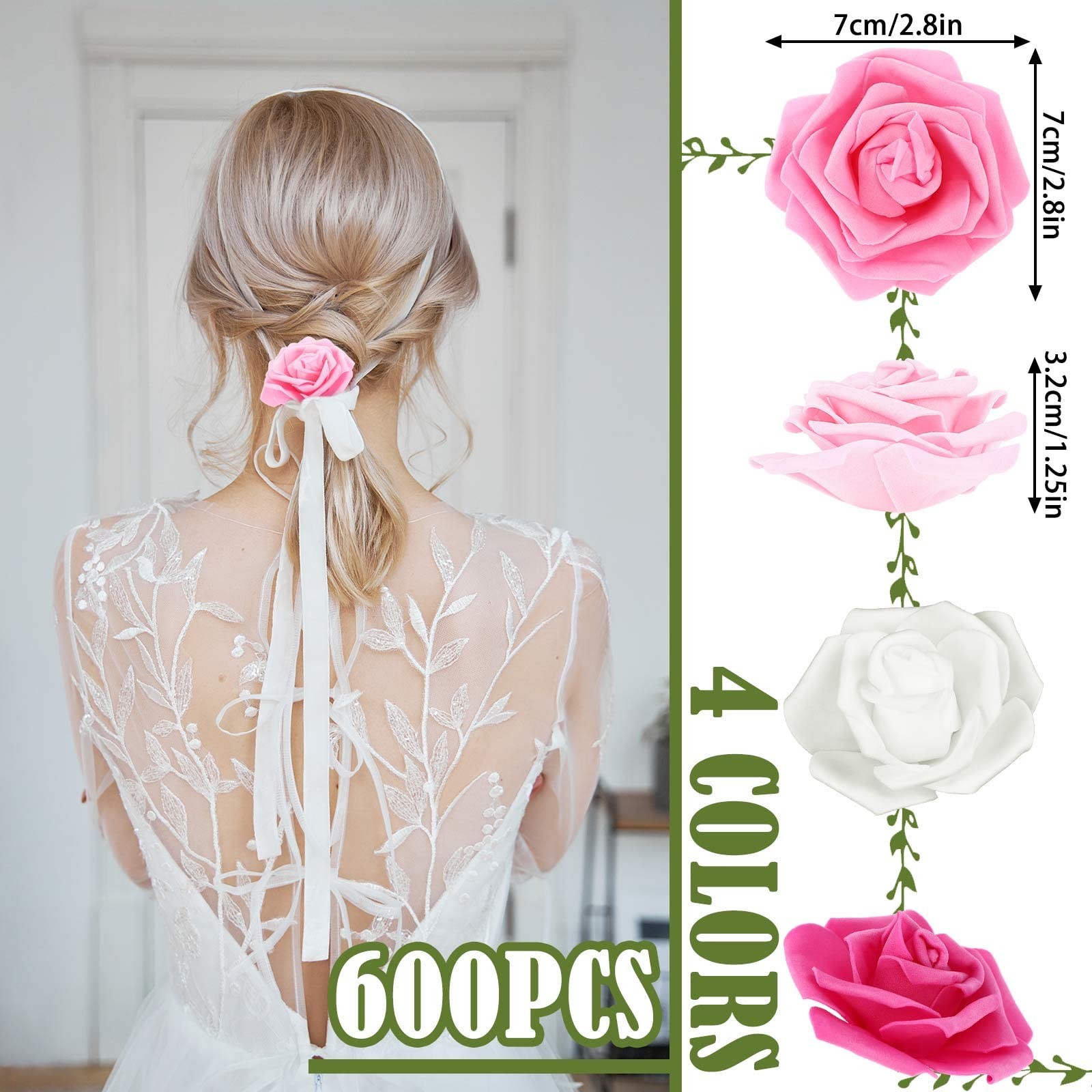 600 Pieces Artificial Rose Flower Heads Decorations 3 Inch Stemless Flowers f…