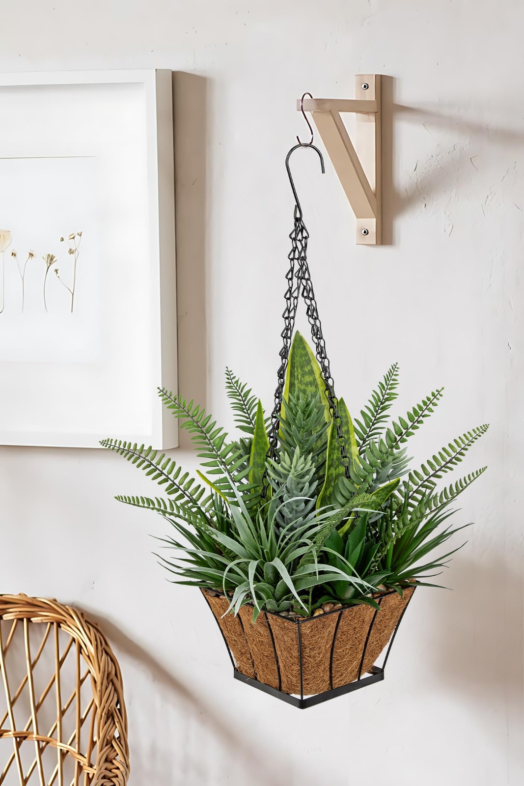 DILATATA Artificial Hanging Plants Basket, Faux Snake Plants Fern Succulent M…