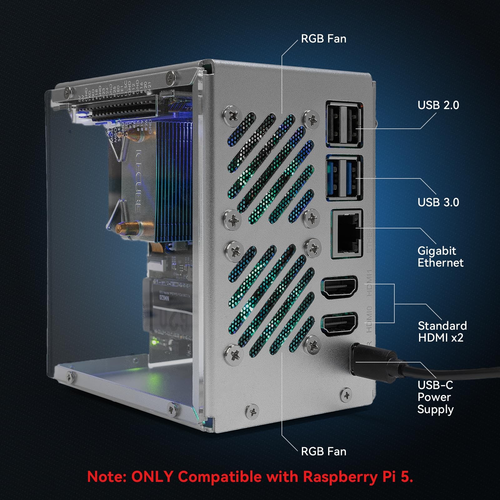 Pironman 5 NVMe M.2 SSD PCIe 2.0/3.0 Mini PC Case for Raspberry Pi 5 Black