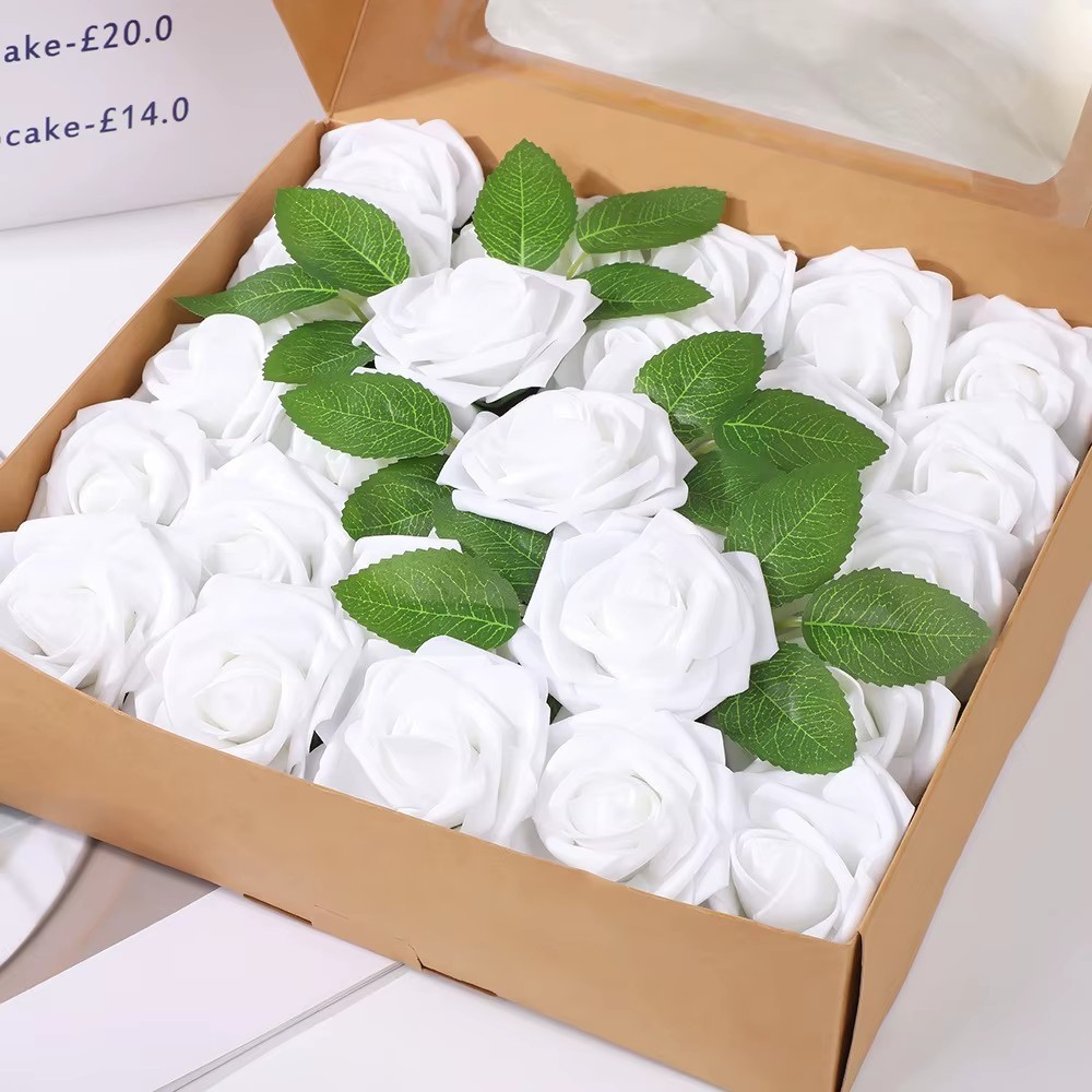 25PCS Artificial Foam Rose Flowers DIY Wedding Party Home Floral Decoration 7cm