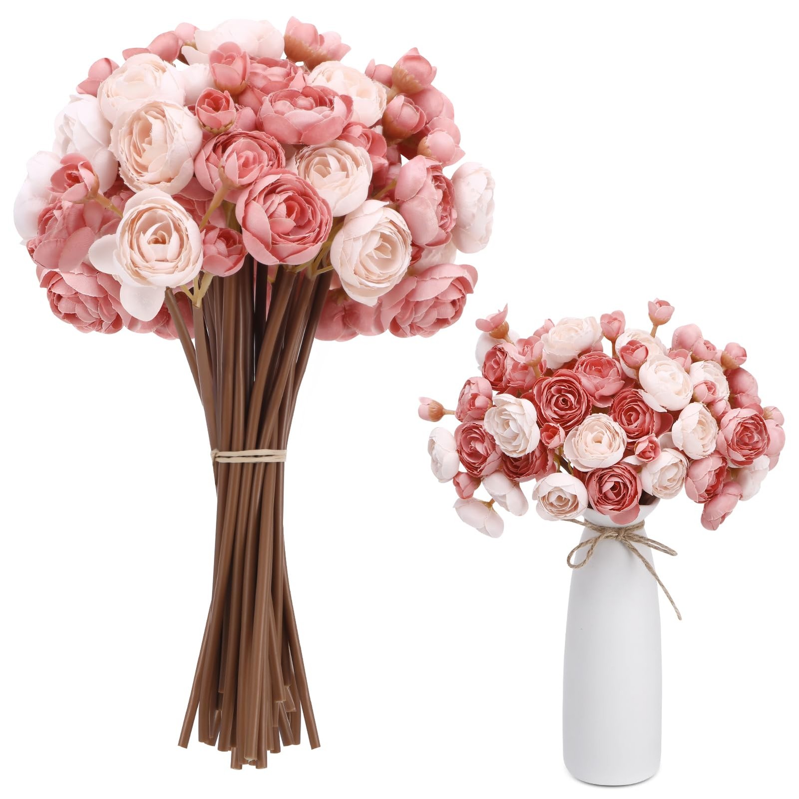 24 PCS Dusty Rose Silk Mini Ranunculus Artificial Wedding Filler Flowers Decor