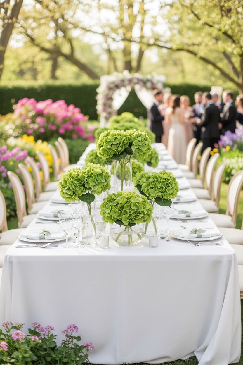 Apple Green Artificial Hydrangea Stem Silk Flower Faux Floral Wedding Decor