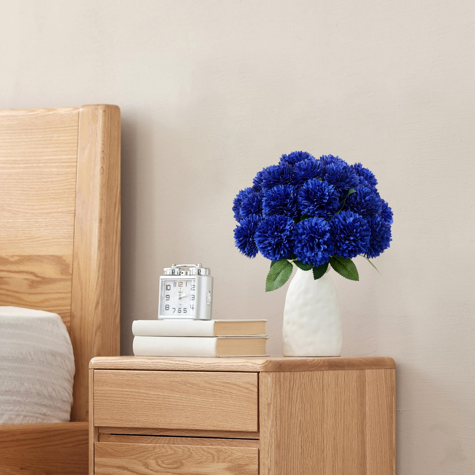 12 PCS Blue Artificial Chrysanthemums Ball Flowers Silk Fake Mums Decor