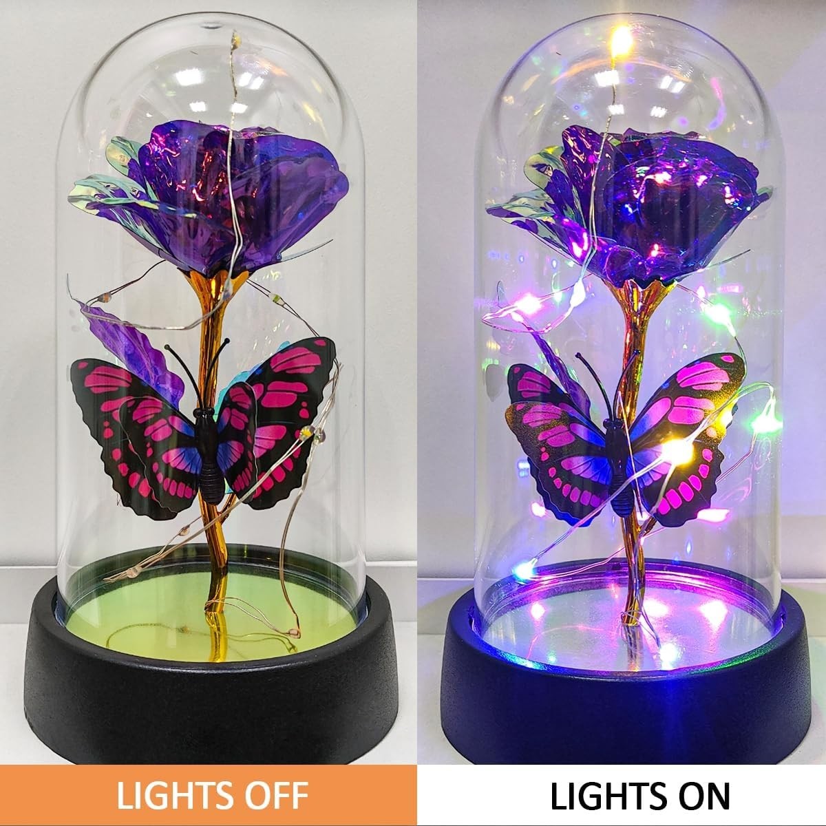 JUNQIU Mothers Day Rose Gifts for Mom, Glass Rose in Glass Dome, Light up Flower