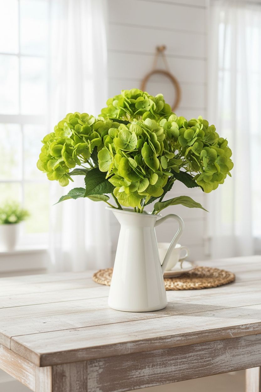 Apple Green Artificial Hydrangea Stem Silk Flower Faux Floral Wedding Decor