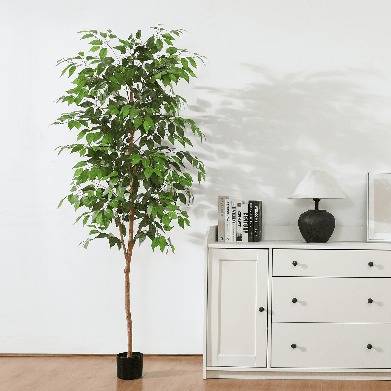 6FT Artificial Ficus Tree Natural Wood Trunk Lifelike Leaves Fake Potted Tree