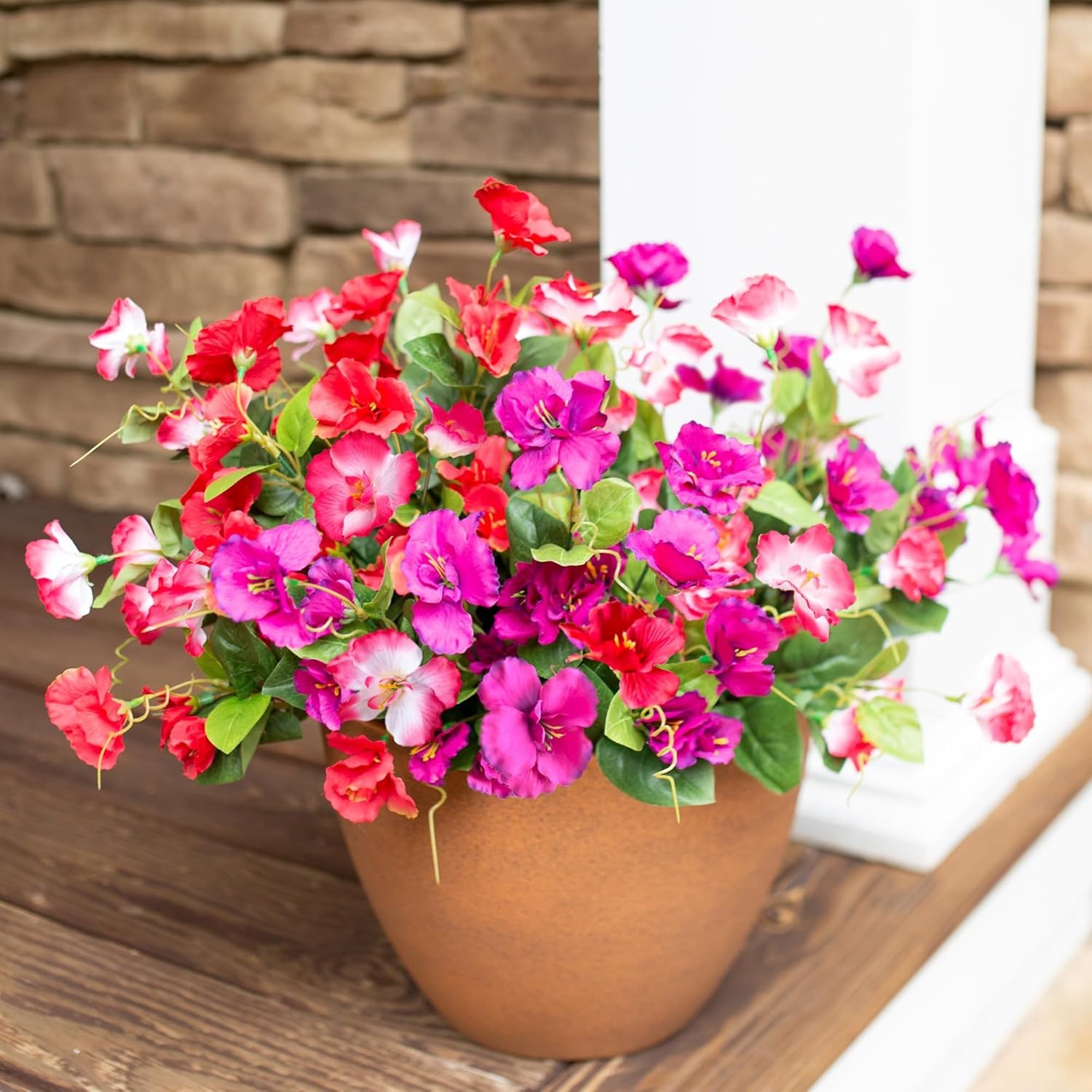 Hibiscus Artificial Flowers for Outdoors Spring Decoration, 6 Bundles Faux Silk