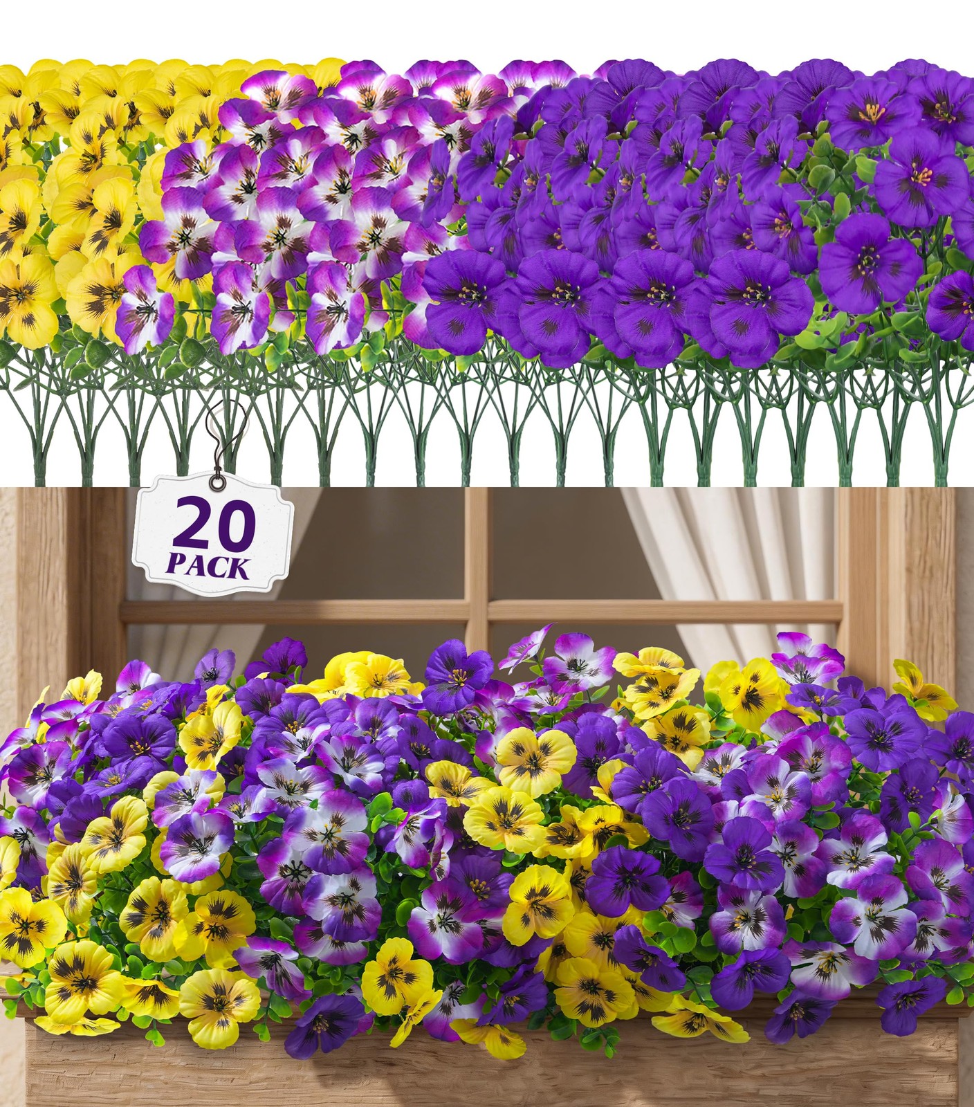 20PCS Artificial Fake Pansy Flowers for Outdoors Spring Summer Decor,Faux Sil…