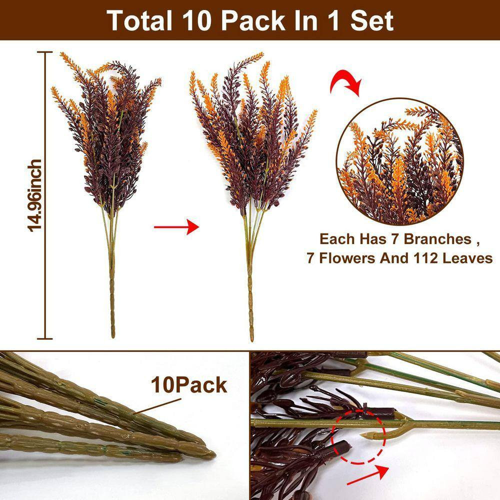 7.50 In. H Lavender Artificial Fall Flowers 10 Bundles UV Resistant Faux Plants