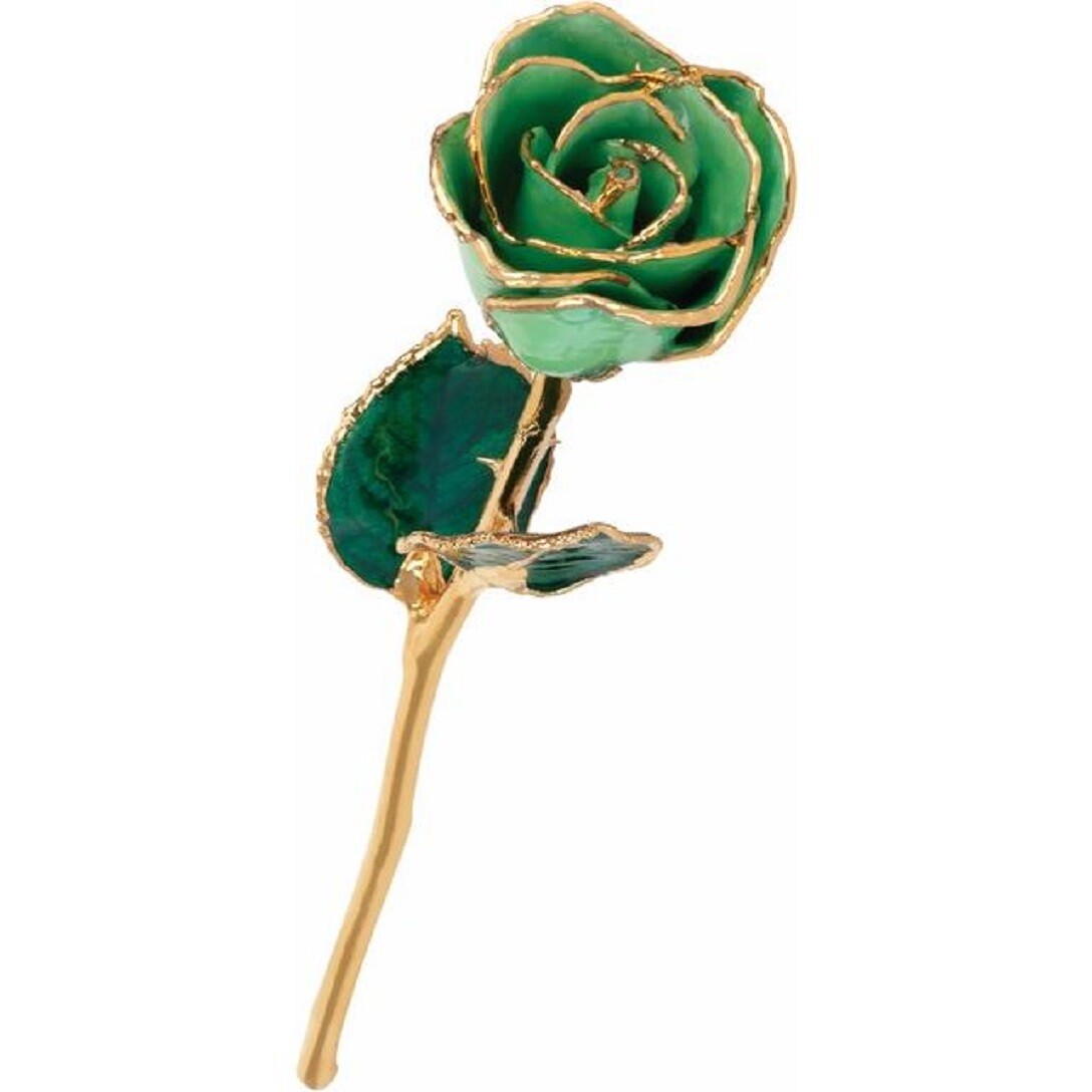 Mint Green Rose with 24K Yellow Gold Trim Lacquered Long Stemmed Rose