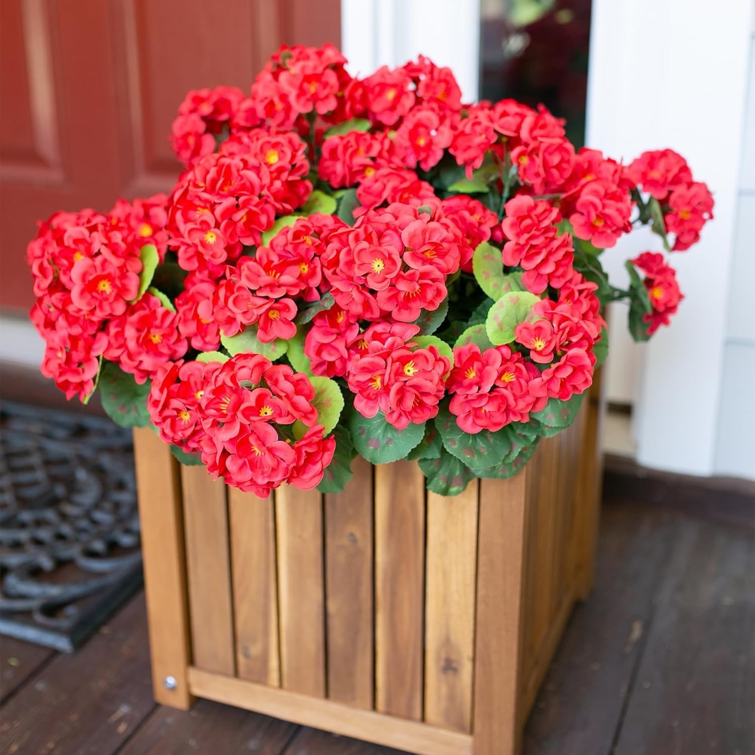 6 Bundles of Waterproof Red Artificial Geraniums for Elegant Outdoor Decor