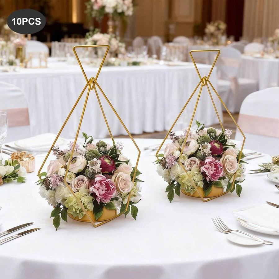 NEW 10 Pcs Gold Geometric Diamond Vases Wedding Centerpiece FREE SHIPPING