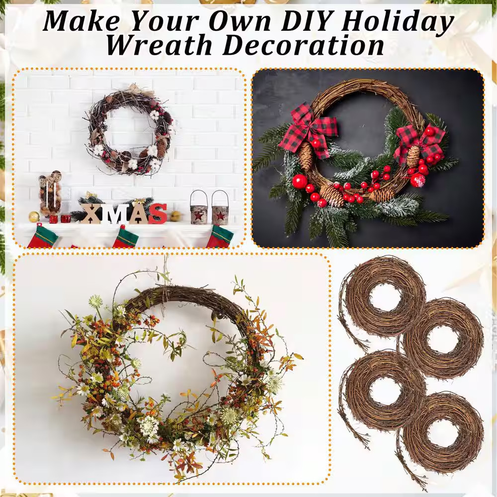 0.39 In. 4 Piece Artificial Brown Vine Garland Natural Grapevine Wreath Rustic P