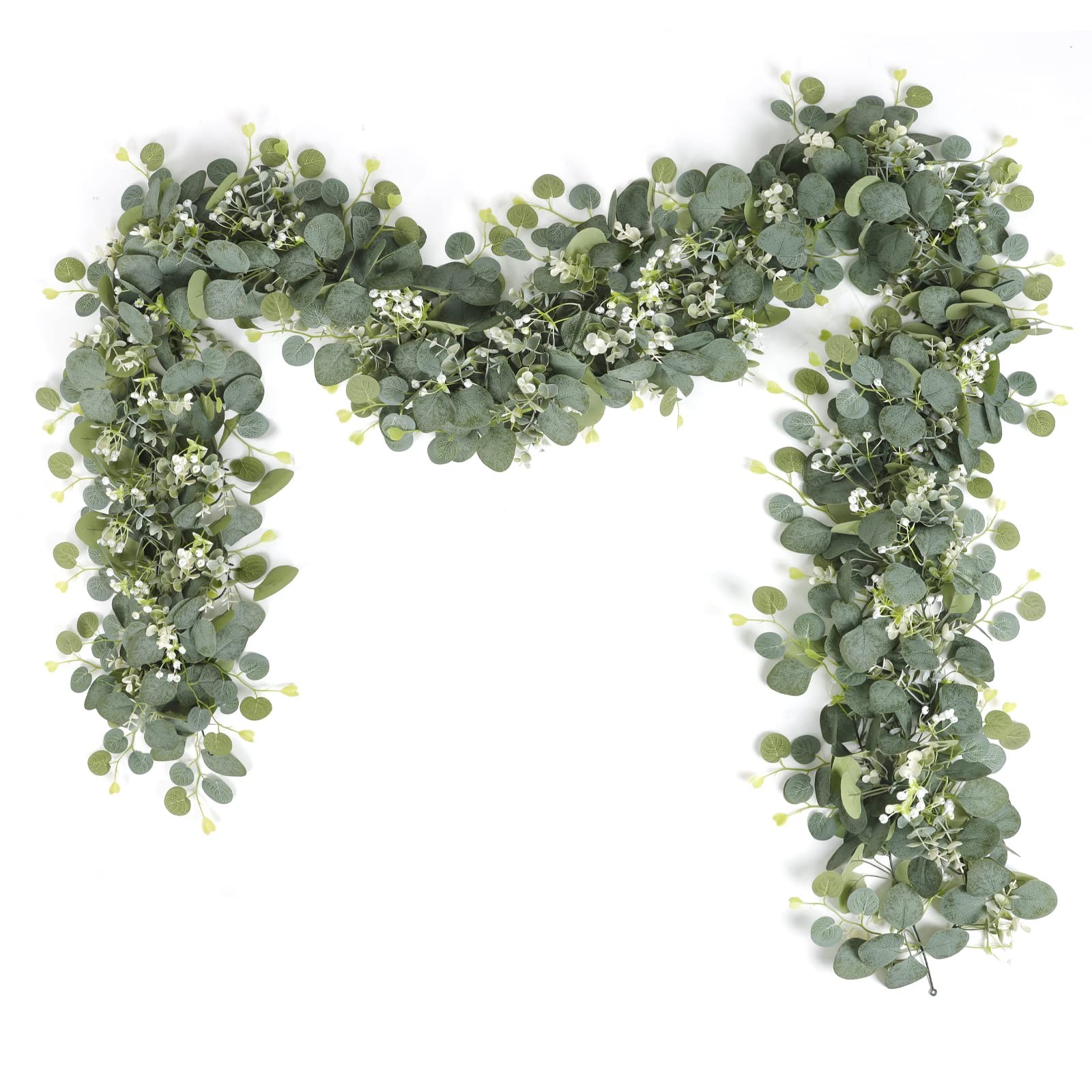 Artificial Eucalyptus Garland with White Flowers 2 Packs 5.9Ft Silver Dollar …