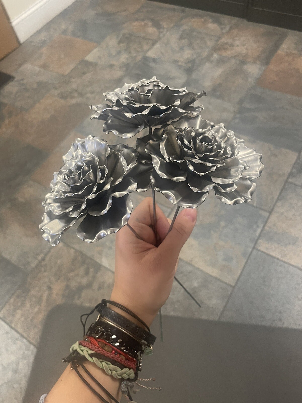 Metal Rose Bouquet, handcrafted, bent, and welded with Stems $100/6 Roses.