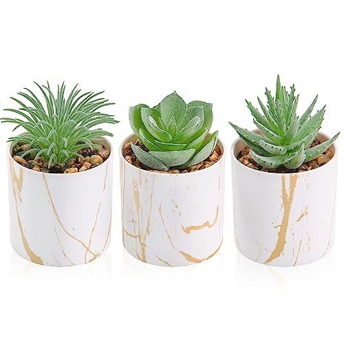 3 Pack Small Fake Plants Succulents Plants Artificial in Pots for Home Green