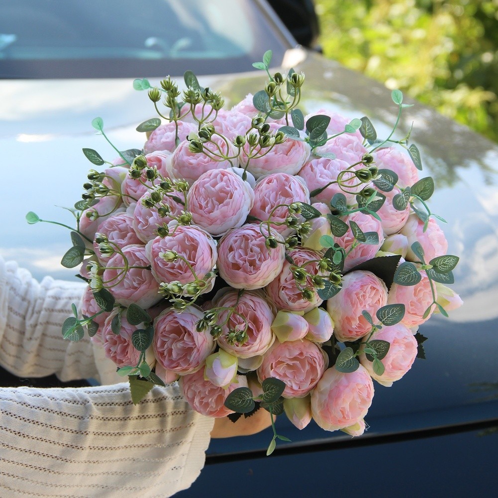 5 Head Peony Rose Bouquet Artificial Flowers for Weddings and Home Decor