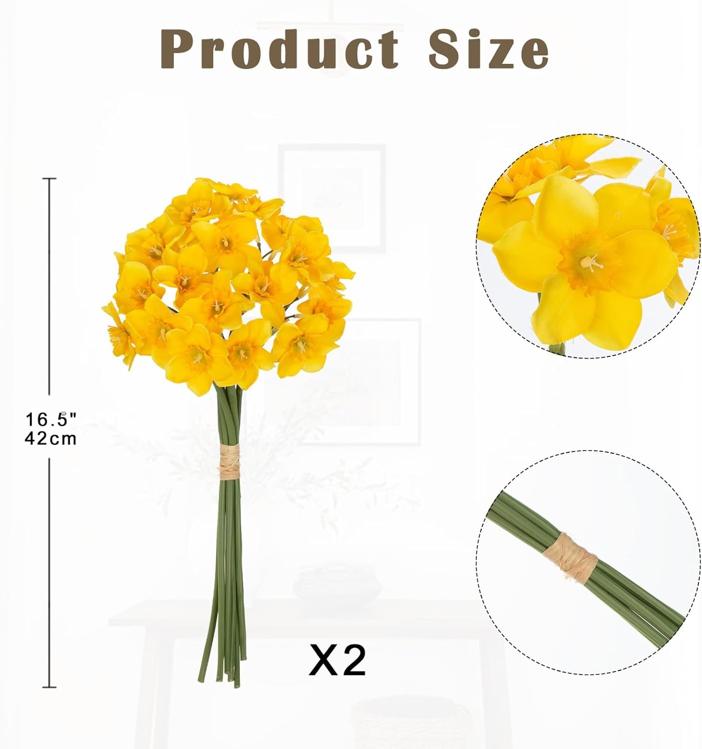 12 Stems Daffodils Artificial Flowers 2 Bunches Real Touch Fake Narcissus Flo…